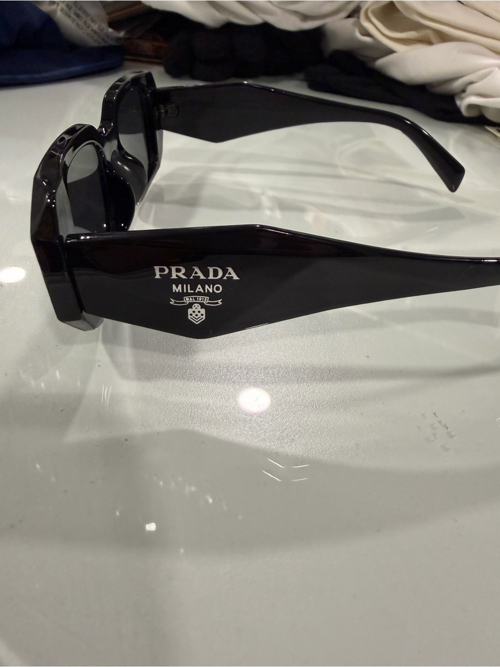 Prada Black Angular Rectangular Sunglasses - Picture 4 of 7